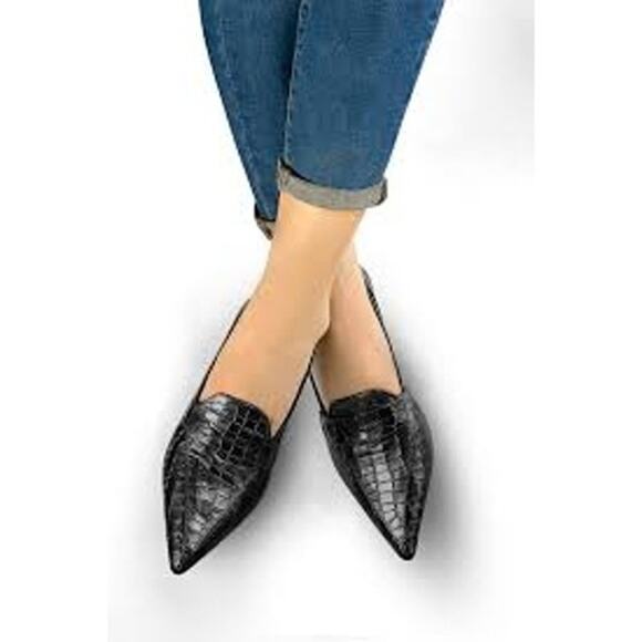 Jeffrey Campbell Anthropologie Black Viona Croc WOOD HEEL Loafer SZ 6.5 - Picture 1 of 5
